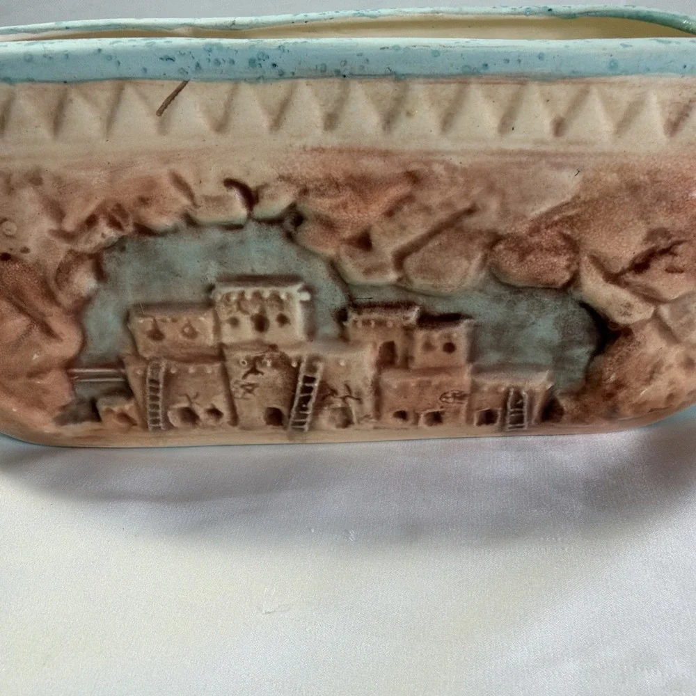 VTG Mid Century  Pottery Rectangle Pink Stones Trough Planter Southwestern‎